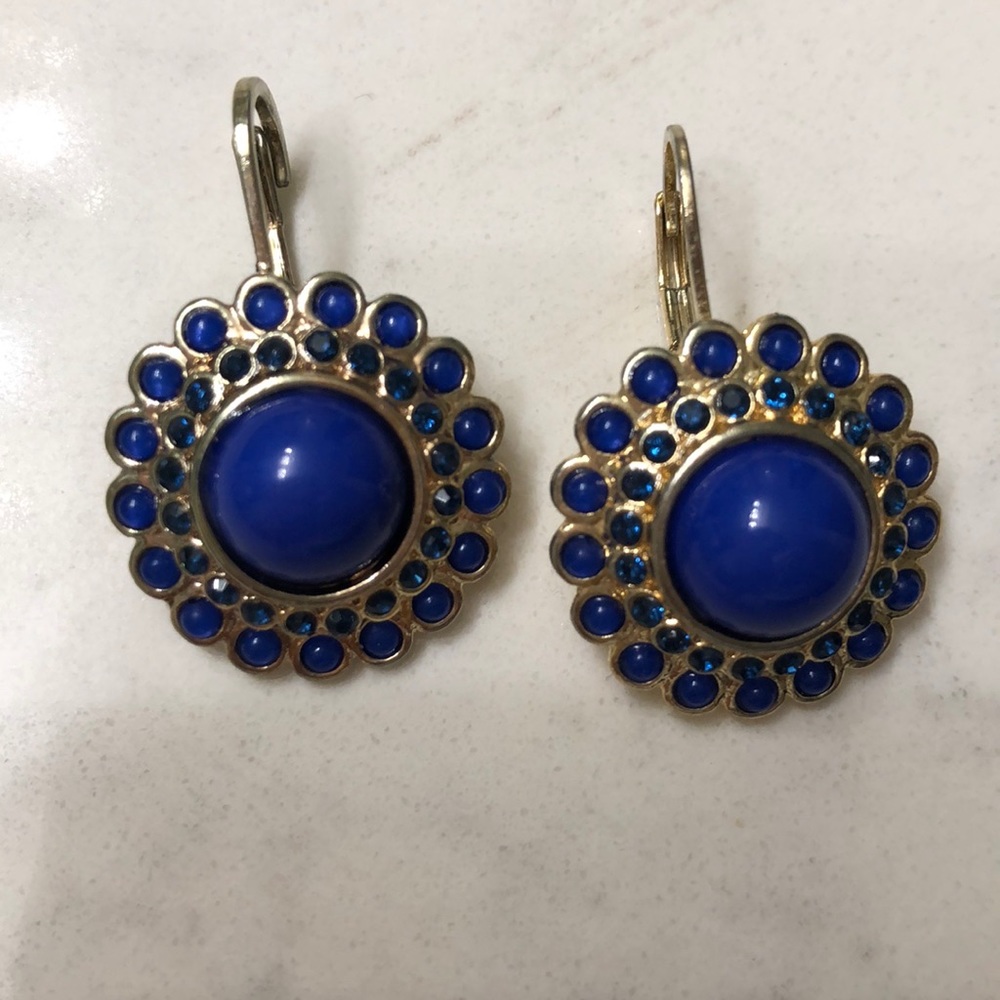 Earrings - blue stones in gold setting